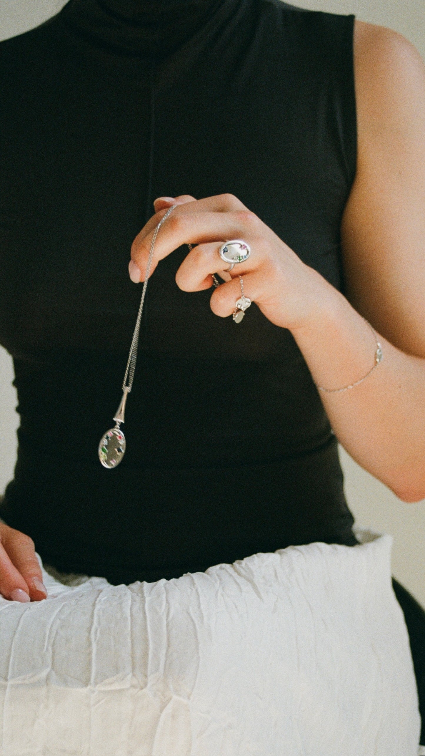 large mirror colored gemstones necklace
