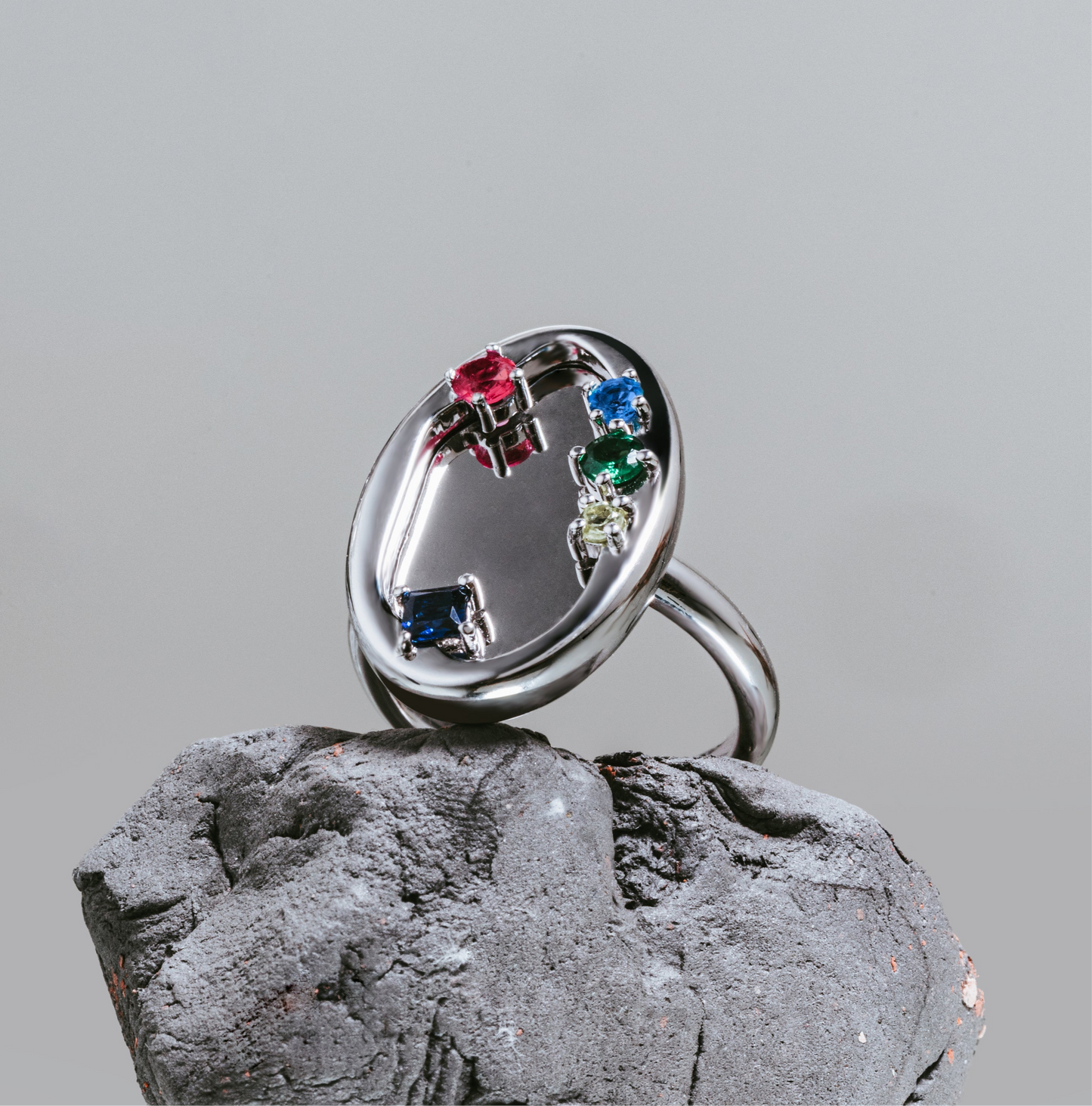 large mirror colored gemstones ring